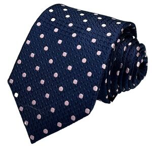 Hawes Curtis Silk Men's Textured Necktie Navy Pink Polka Dots 60"